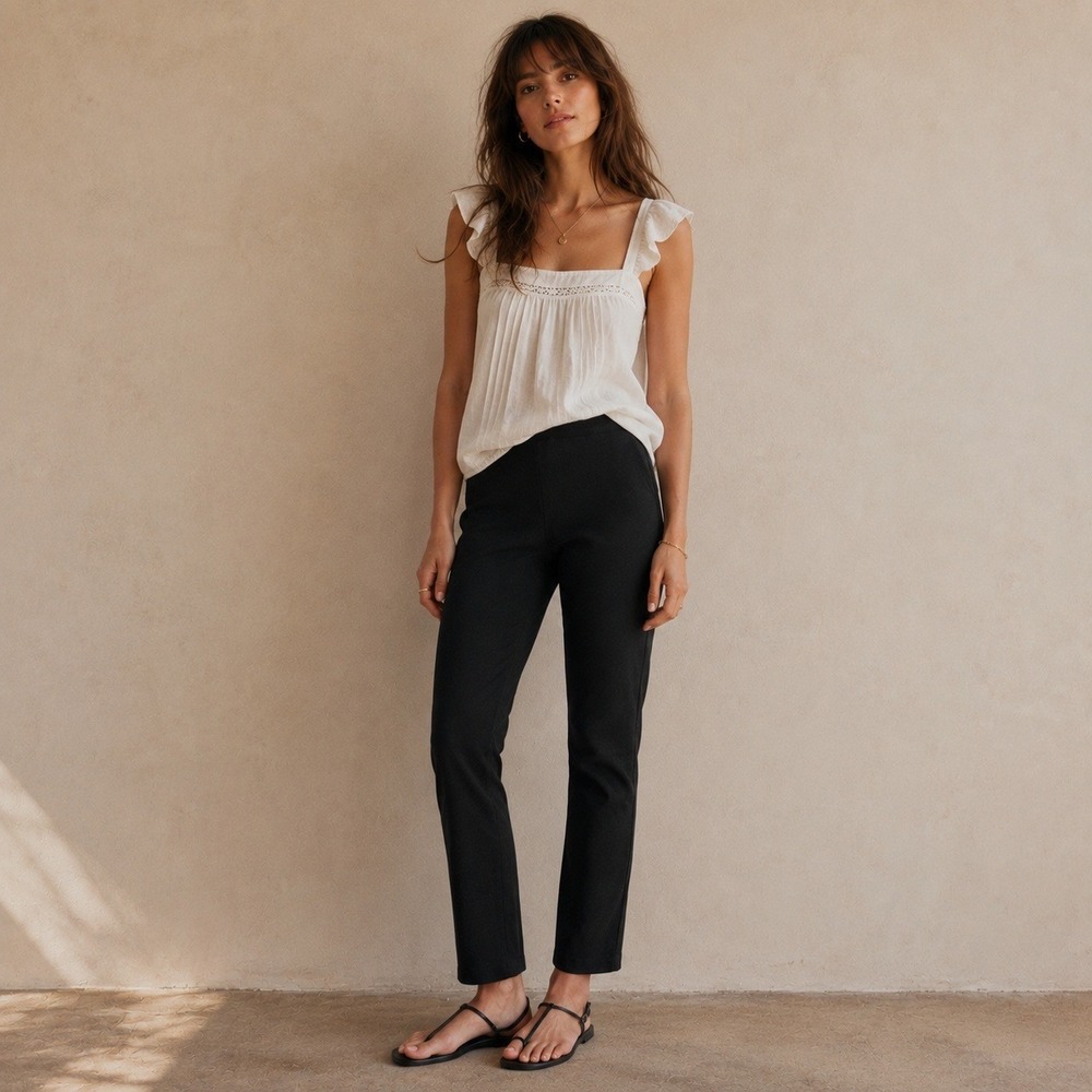 SPANX Perfect Ponte Slim Straight Pull-On Pants Sz L Black